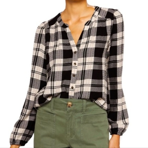 Mason & Belle | Ivory & Black Textured Plaid Button Front Shirt Size XXL - Picture 2 of 7